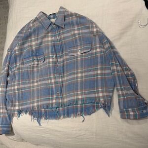 R13 cropped Plaid Frayed Hem Shirt